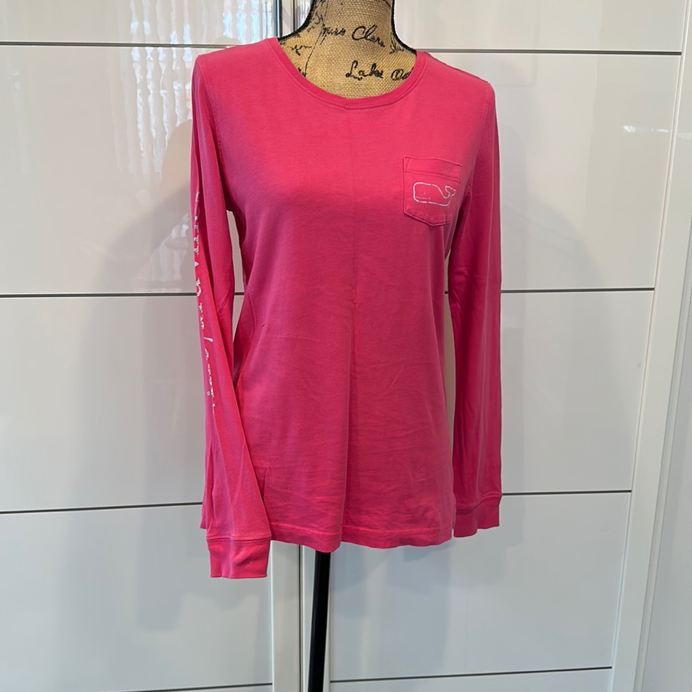 Vineyard Vines Hot Pink Long Sleeve Pocket Tee
